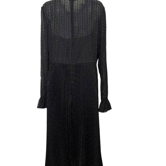 Mac Duggal Black Ruffle High Neck Long Sleeve Midi Dress Size 14 NWT - Picture 3 of 6